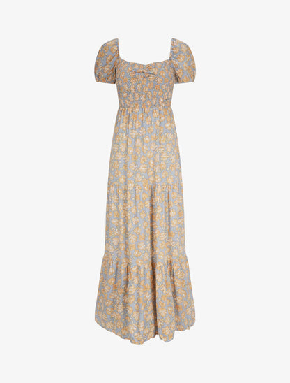 Robe longue élastiquée imprimé fleuri - Beige - 2