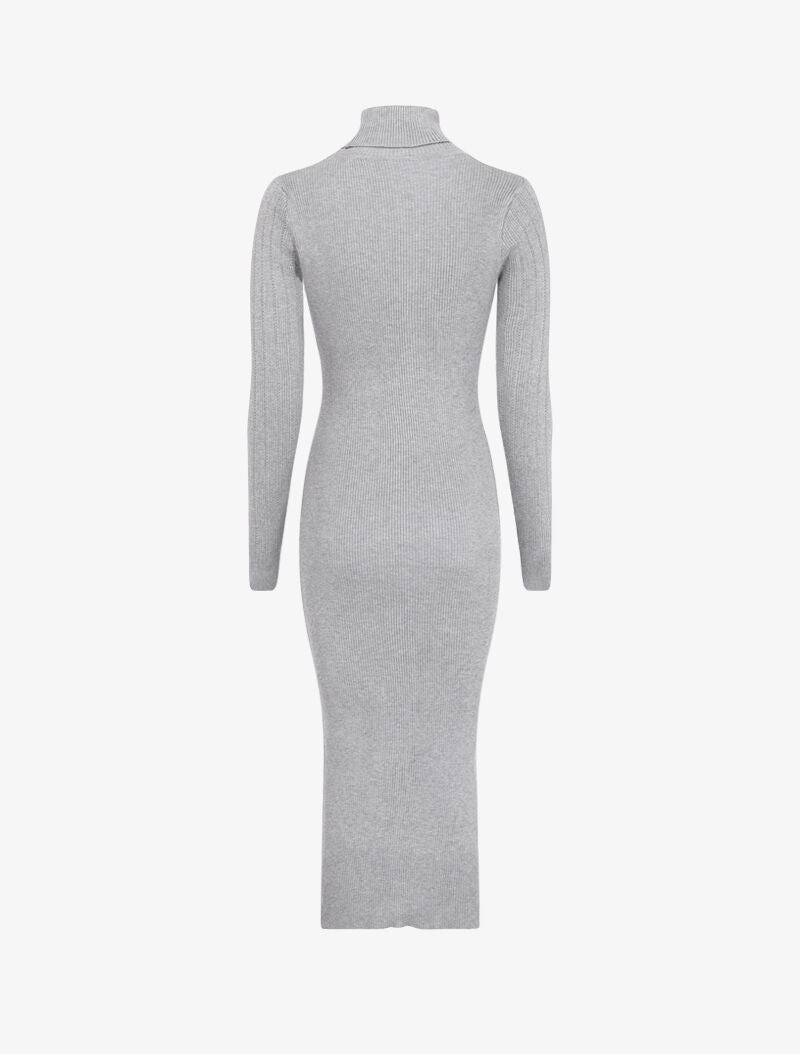 Robe pull à col roulé et épaules à détail boutons - Gris clair - 2