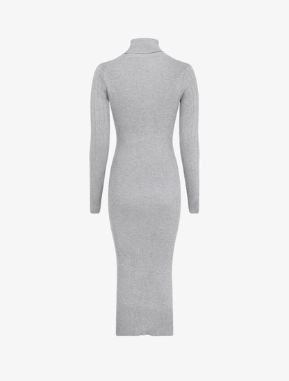 Robe pull à col roulé et épaules à détail boutons - Gris clair - 2