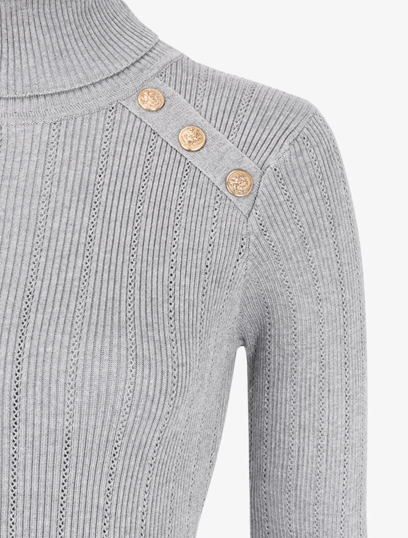 Robe pull à col roulé et épaules à détail boutons - Gris clair - 3