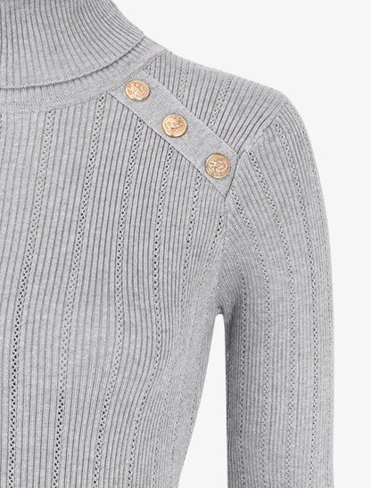 Robe pull à col roulé et épaules à détail boutons - Gris clair - 3