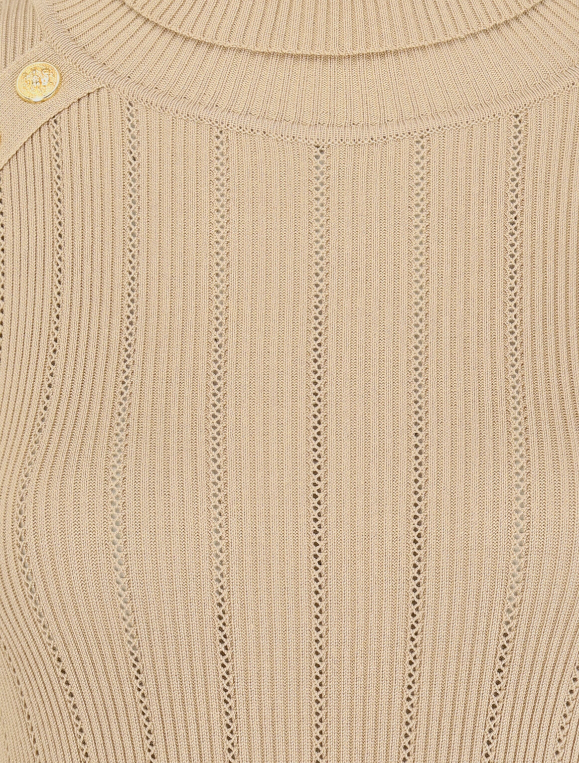 Robe pull à col roulé et épaules à détail boutons - Beige - 3