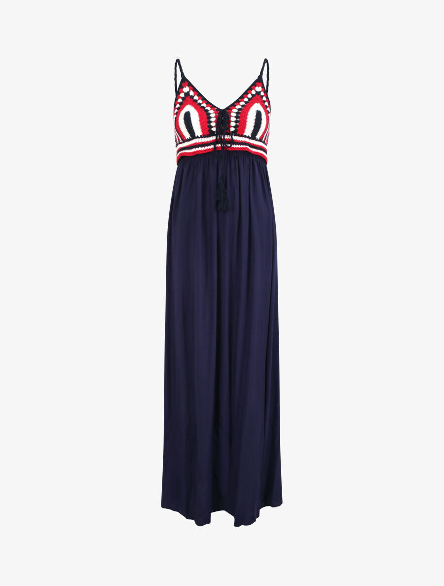 Robe longue à buste crochet - Marine - 4