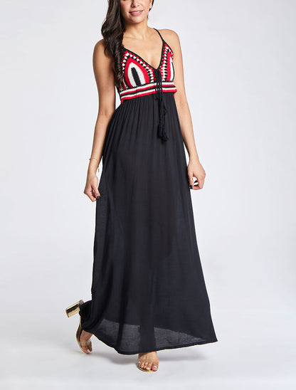 Robe longue à buste crochet - Noir - 3