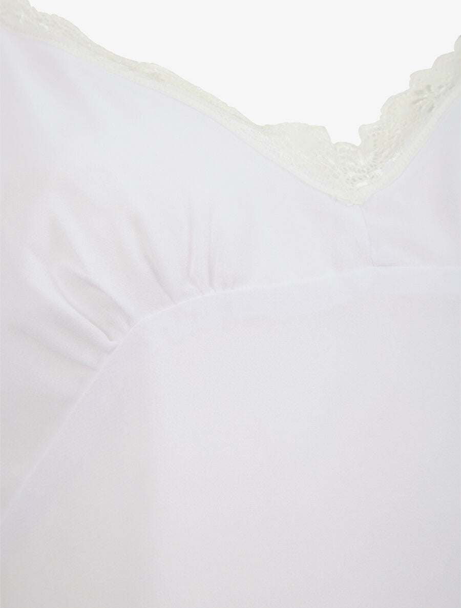Caraco en voile à col dentelle - Blanc - 3