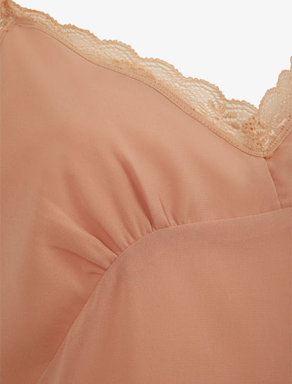 Caraco en voile à col dentelle - Rose poudré - 3