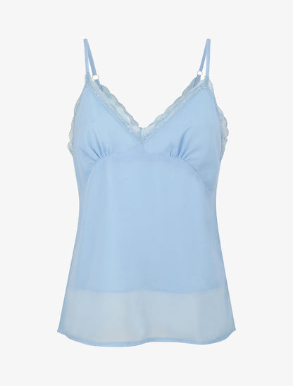 Caraco en voile à col dentelle - Bleu ciel - 4