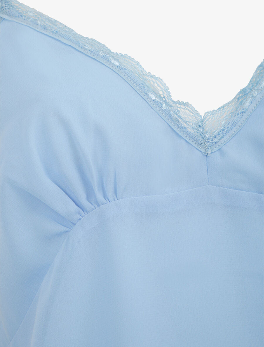 Caraco en voile à col dentelle - Bleu ciel - 3