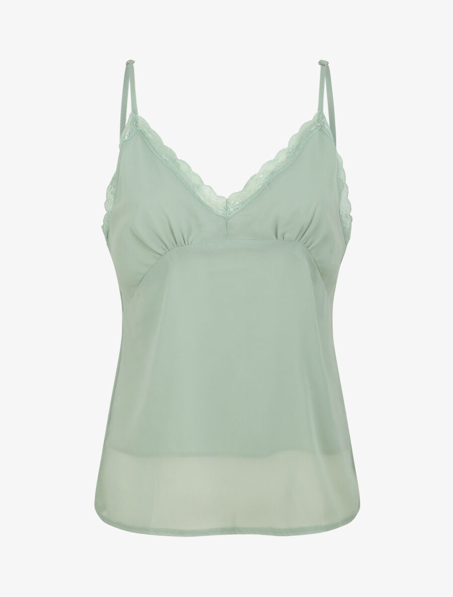 Caraco en voile à col dentelle - Vert d&