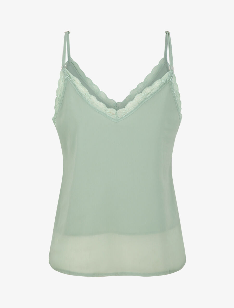 Caraco en voile à col dentelle - Vert d&