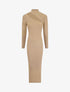 Robe pull côtelée et moulante à décolleté asymétrique - Camel - 1