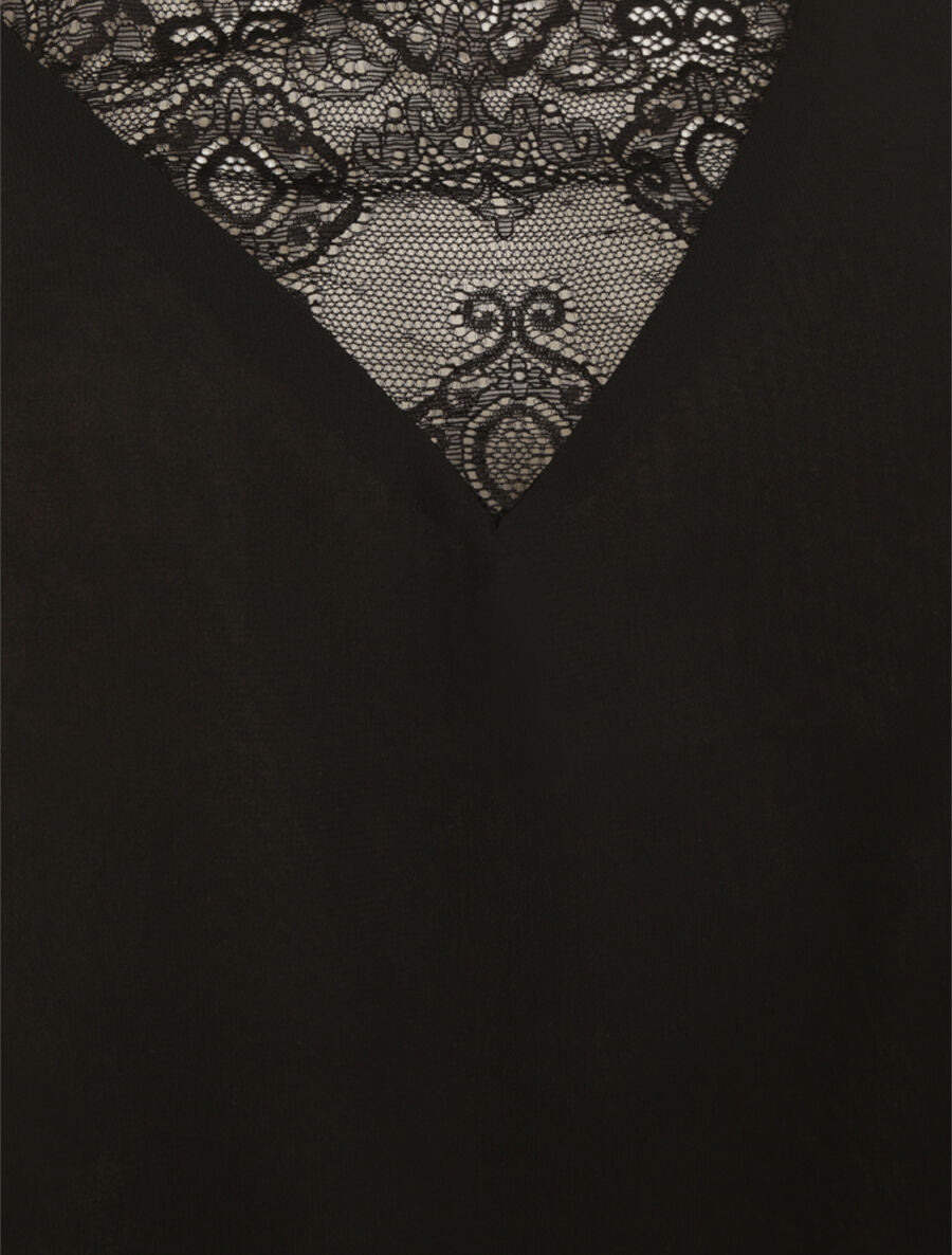Caraco à col en dentelle - Noir - 3