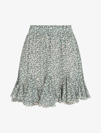 Jupe courte à imprimé floral et bords volantés - Vert - 1