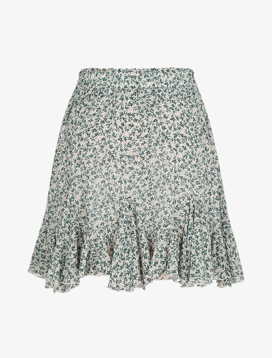 Jupe courte à imprimé floral et bords volantés - Vert - 2