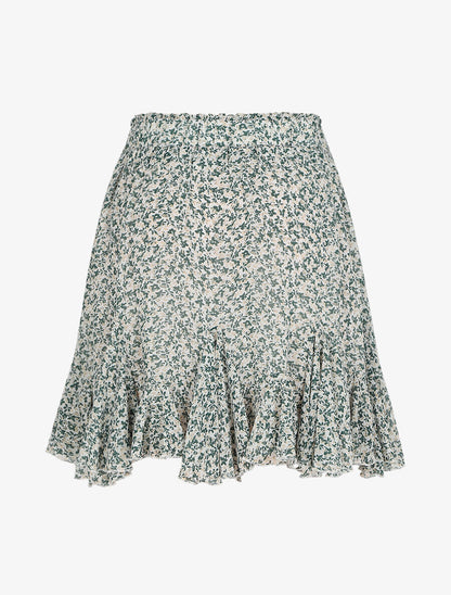 Jupe courte à imprimé floral et bords volantés - Vert - 2