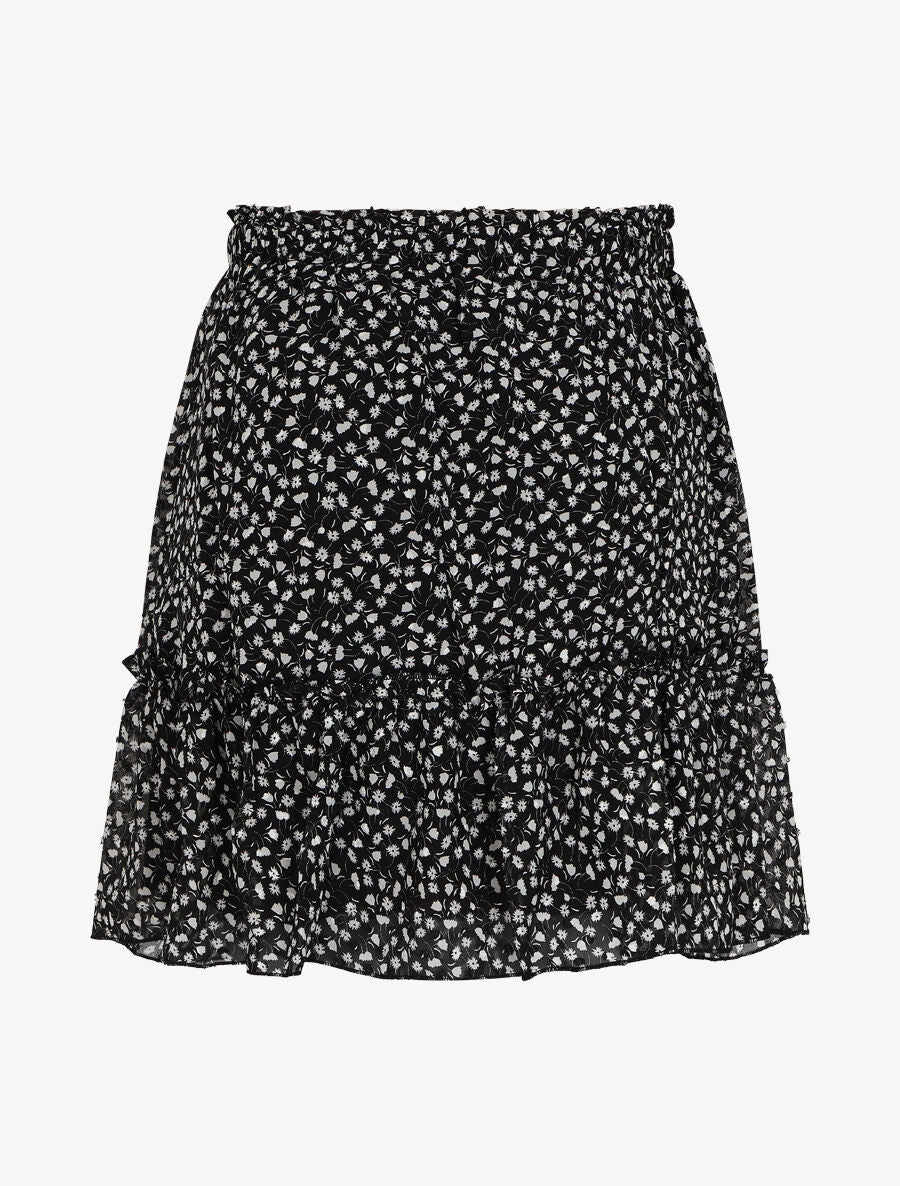 Jupe courte à imprimé fleuri et bords volantés - Noir - 2