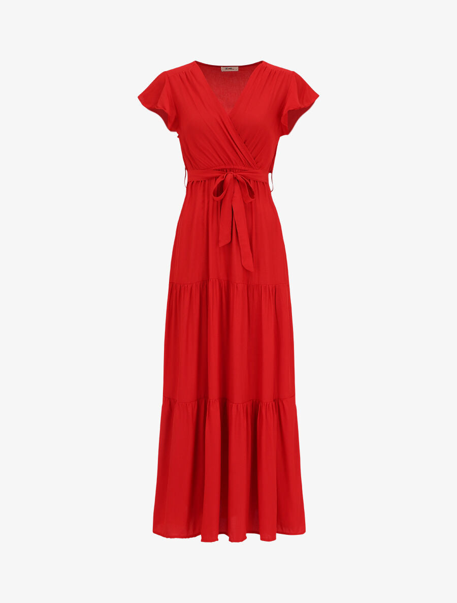 Robe longue unie évasée - Rouge - 5