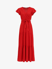 Robe longue unie évasée - Rouge - 5