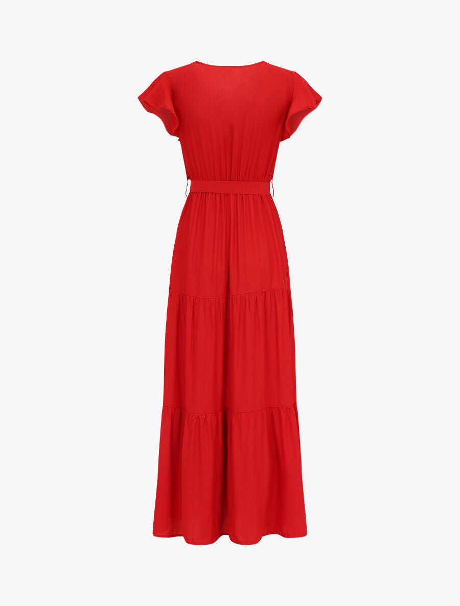 Robe longue unie évasée - Rouge - 2