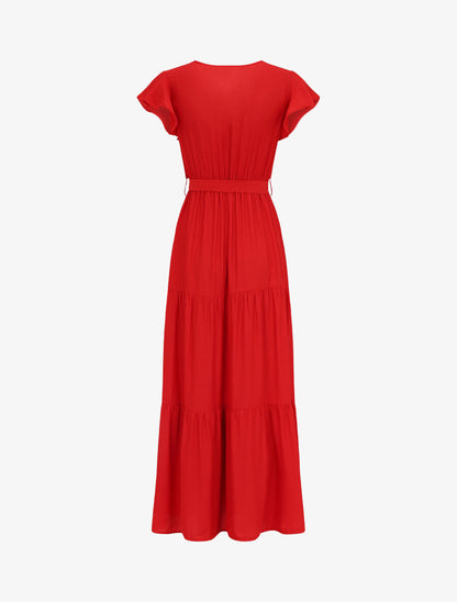 Robe longue unie évasée - Rouge - 2