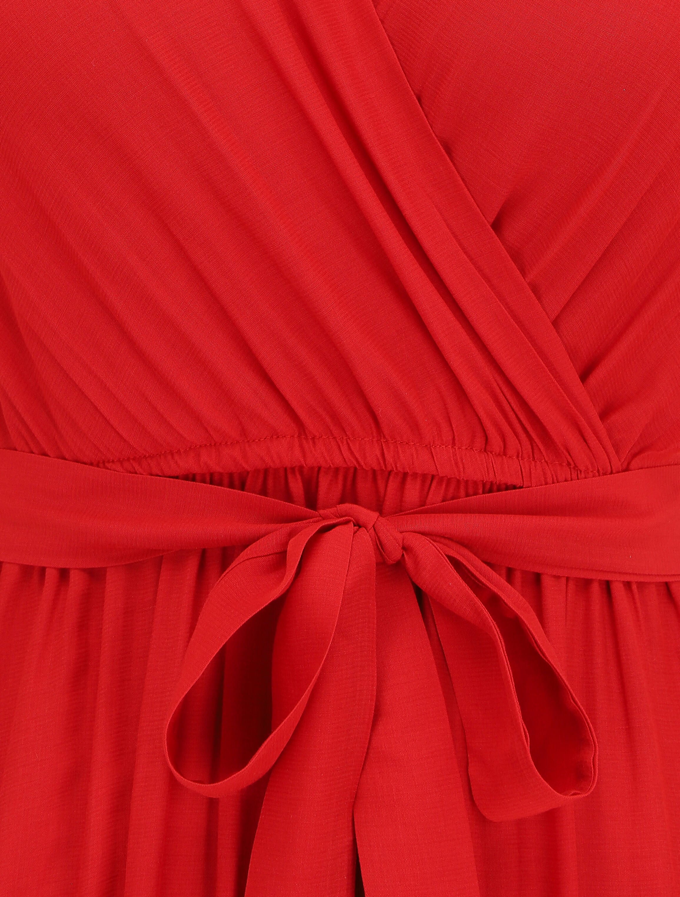 Robe longue unie évasée - Rouge - 3