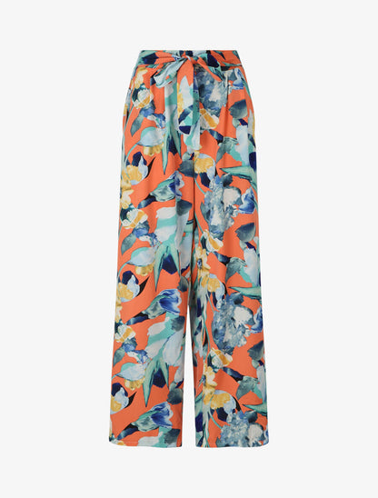 Pantalon ample imprimé fleurs stylisées - Saumon - 1