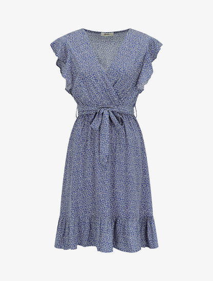 Robe mi-longue à imprimé fleuri - Bleu - 1