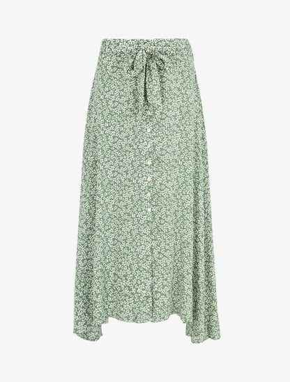Jupe longue boutonnée à bas asymétrique - Vert - 5