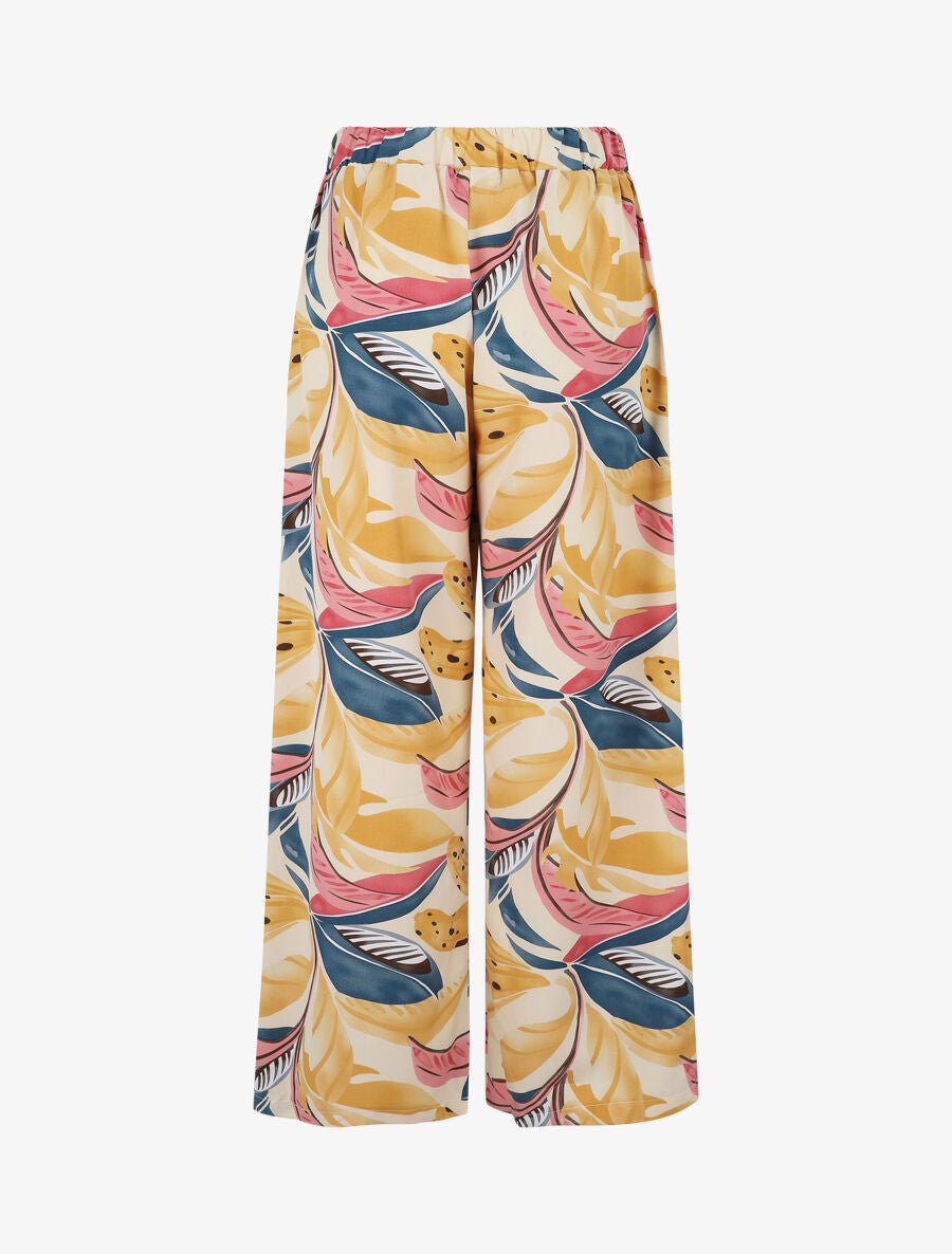 Pantalon élastiqué à imprimé feuillage - Beige - 2