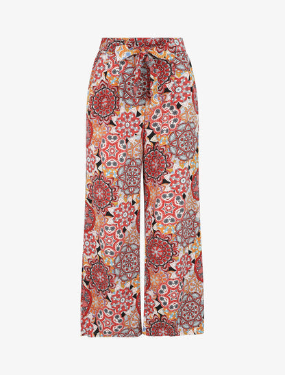 Pantalon élastiqué à imprimé foulard - Rouge - 5