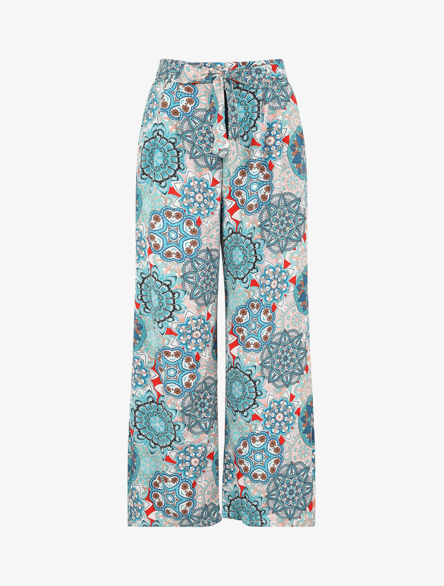 Pantalon élastiqué à imprimé foulard - Bleu canard - 1