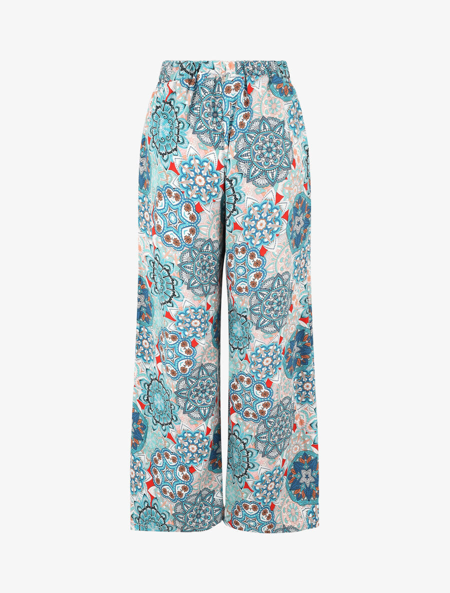 Pantalon élastiqué à imprimé foulard - Bleu canard - 2