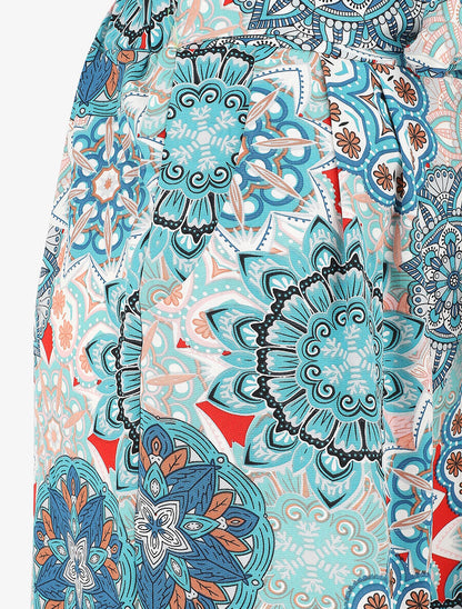 Pantalon élastiqué à imprimé foulard - Bleu canard - 3