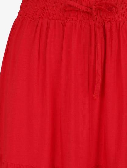 Jupe longue à taille élastiquée - Rouge - 3