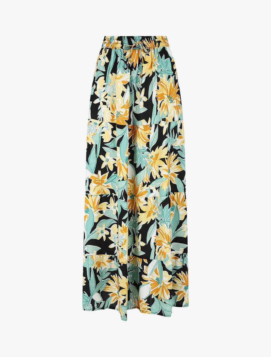 Jupe longue à taille élastiquée à imprimé fleuri - Noir - 5