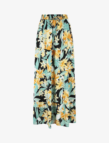 Jupe longue à taille élastiquée à imprimé fleuri - Noir - 5