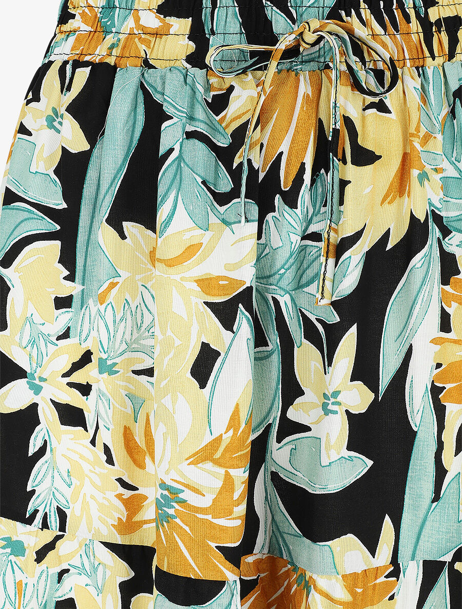 Jupe longue à taille élastiquée à imprimé fleuri - Noir - 3