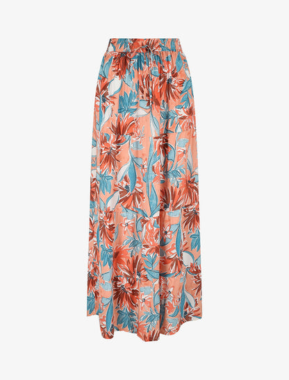 Jupe longue à taille élastiquée à imprimé fleuri - Rose - 1