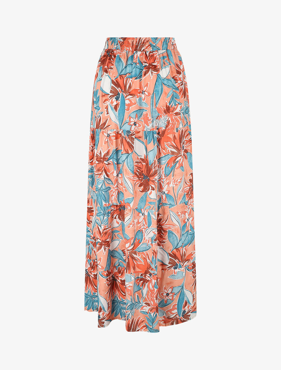 Jupe longue à taille élastiquée à imprimé fleuri - Rose - 2