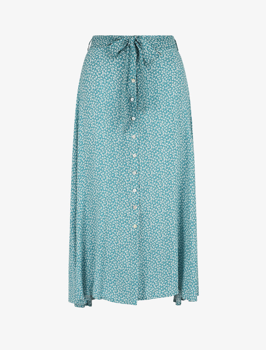 Jupe mi-longue évasée imprimé floral - Bleu clair - 1