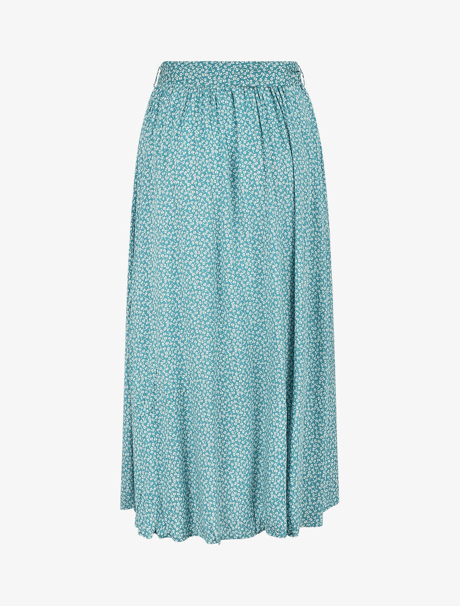 Jupe mi-longue évasée imprimé floral - Bleu clair - 2