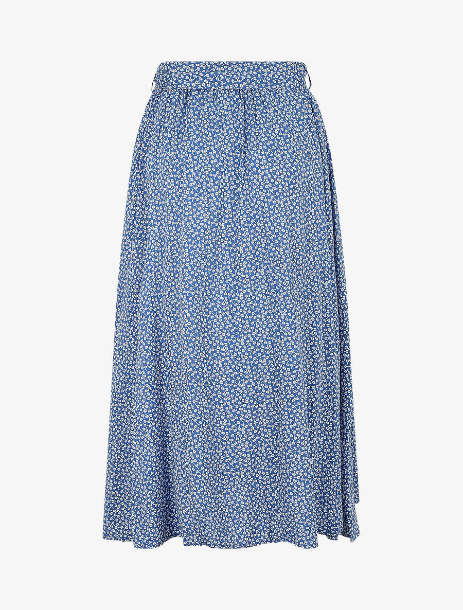 Jupe mi-longue évasée imprimé floral - Bleu - 2