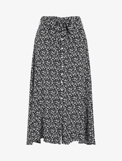 Jupe évasée imprimé pâquerettes - Noir - 1