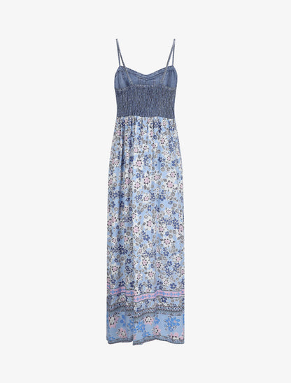 Robe longue corset imprimé fleuri - Bleu ciel - 2