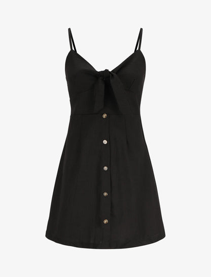 Robe à bretelles et noeud - Noir - 4