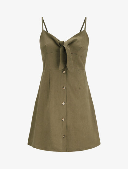 Robe à bretelles et noeud - Kaki - 1