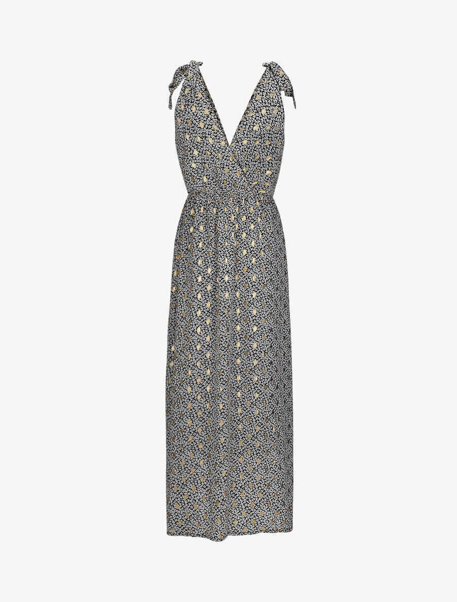Robe bretelles à noeud imprimé fleuri irisé - Noir - 2