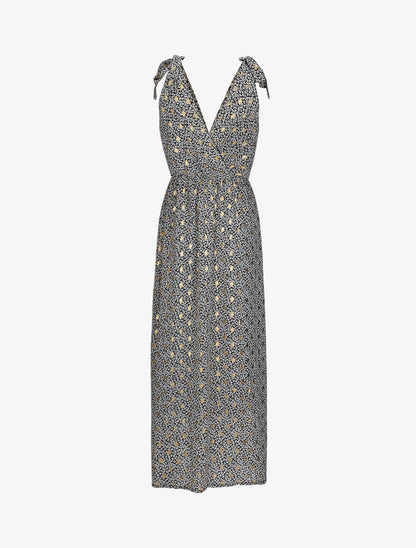 Robe bretelles à noeud imprimé fleuri irisé - Noir - 2