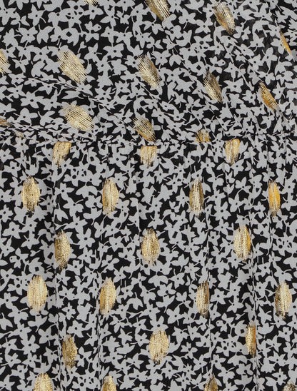 Robe bretelles à noeud imprimé fleuri irisé - Noir - 3