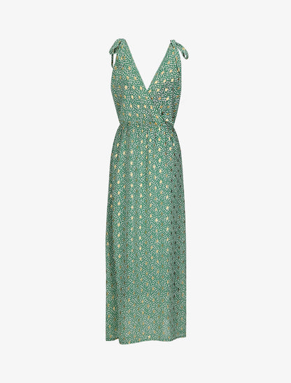Robe bretelles à noeud imprimé fleuri irisé - Vert - 2